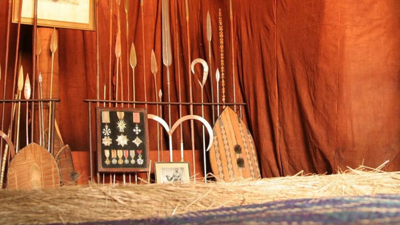 Royal ancestral sanctuary — ceremonial spears, shields and sacred royal objects